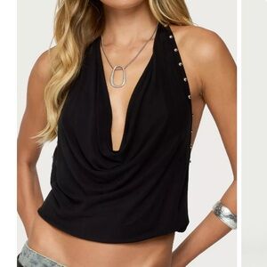 IRINA STUD COWL NECK HALTER TOP edikted Black Sleeveless Drape Top